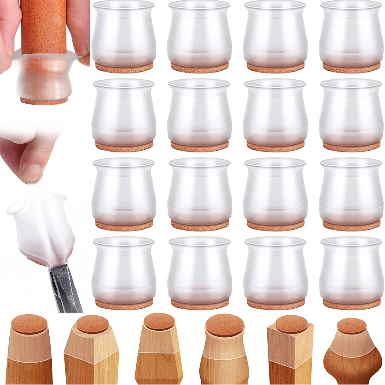 Silicone Chair Leg Floor Protectors 16pcs Transparent Round Chair Leg Covers Noise & Scratch Reduction