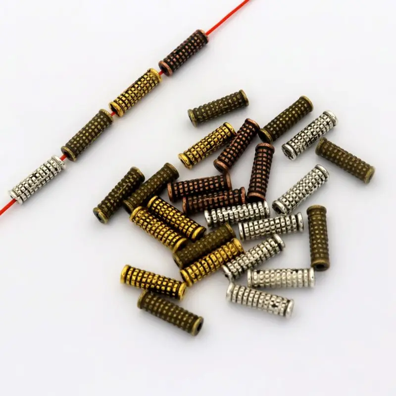 50 Stück mischen tibetische Silber Gold Farbe Bronze lange Metall Spacer lose Perle für Schmuck machen DIY Armband Zubehör Großhandel