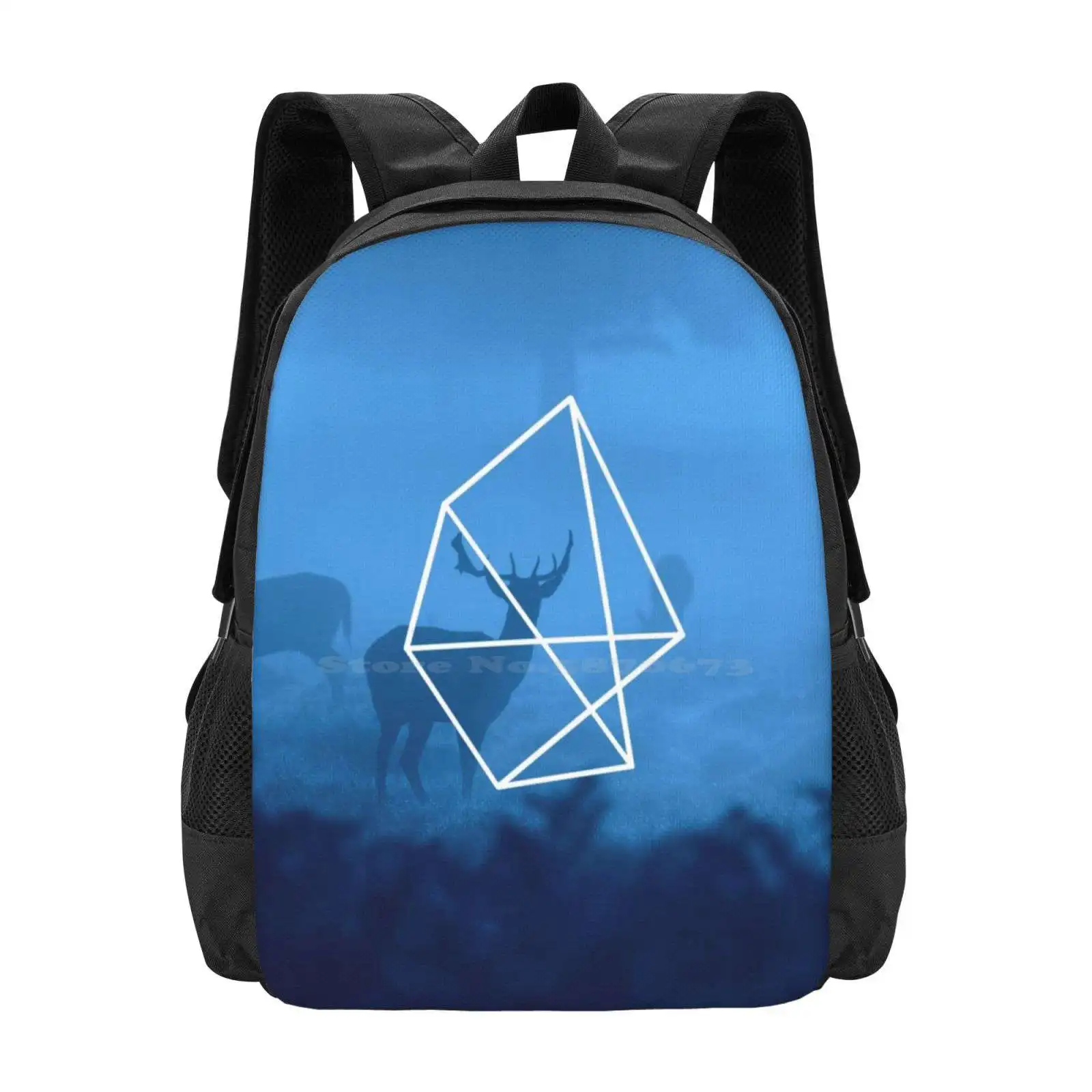 

Jump The Gun I Backpack For Student School Laptop Travel Bag Blue Deer Geometry Geometric Nature Dream