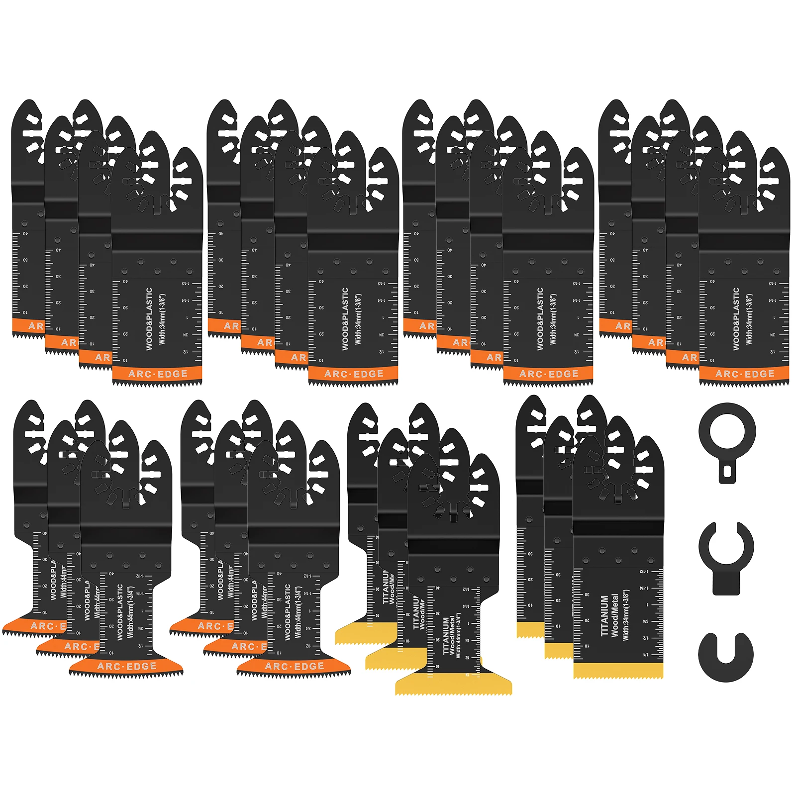 

28Pcs Oscillating Saw Blades Titanium Coated Arc Edge Multitool Blades Wear Resistant Oscillating Blades Fast Cutting Saw Blades