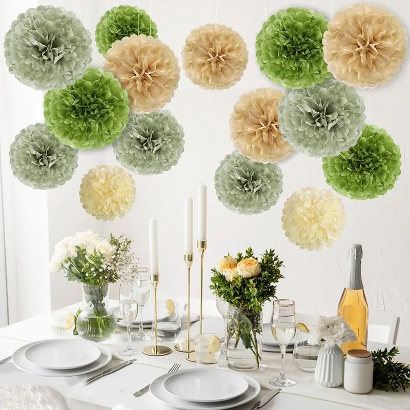 Olive Green Tissue Paper Pom Poms 3