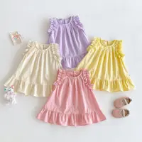 2025 Summer New Girls’ Korean Style Solid Color Princess Dress of  Lace Trim Sleeveless Flared Skirt Kids Dress