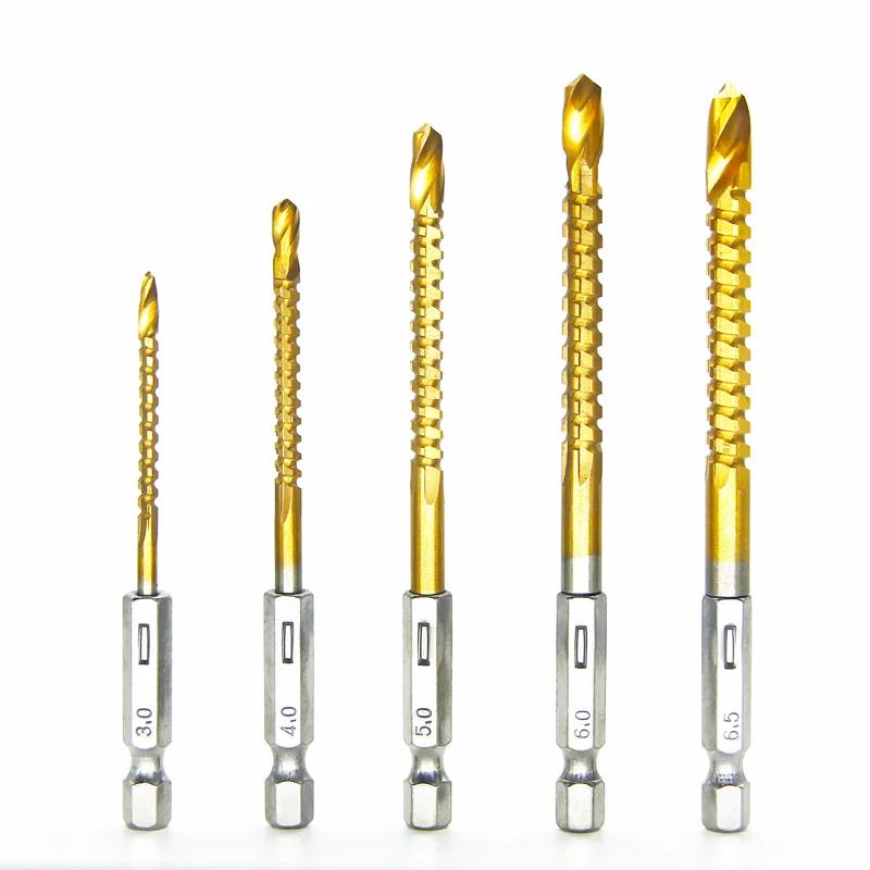 

Hexagon Shank Serrated Drill Bit Set HSS Titanium Plating Metal Twist Drills Cutting Drilling Slotting Woodworking Drill Bits