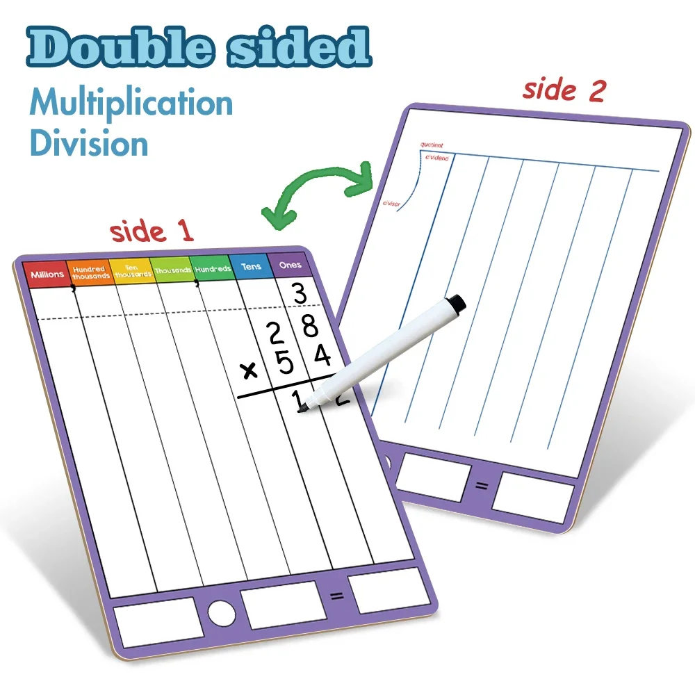 4PCS Dry Erase Multiplication & Division Chart Whiteboard Double Sided Children Learning Math Game for Classroom