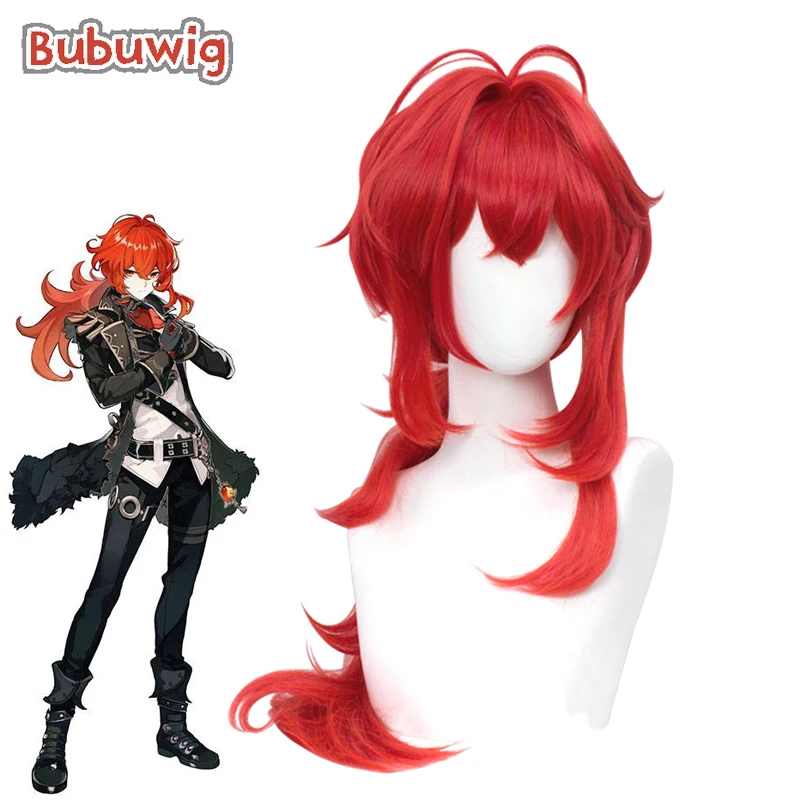 Bubuwig Synthetic Hair Genshin Impact Diluc Cosplay Wig Women Halloween 60cm Long Straight Red Party Lolita Wigs Heat Resistant