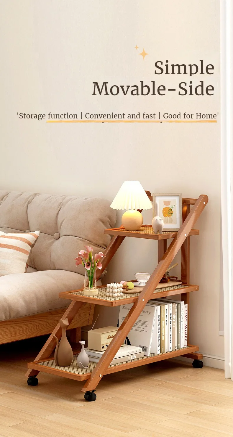 Description Picture 3 of itemRemovable Small Side Table 3-tier Bamboo Trolley with Wheels Shelves for Kitchen Bedroom and Living Room, Coffee Table Furniture