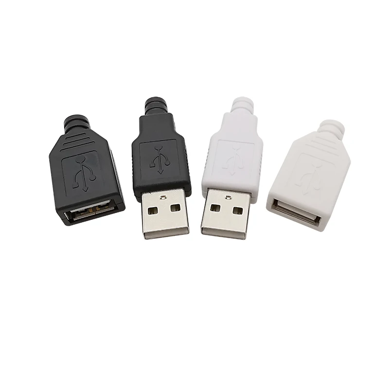 10Pcs USB 2.0 유형 A 남성 플러그/여성 소켓 4 핀 납땜 커넥터 USB 포트 충전 데이터 케이블 수리 DIY 조립 어댑터