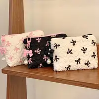 1PC Color Bow Canvas Large Capacity Lipstick Air Cushion Storage Bags Women's Makeup Bag Commuter Handbag Travel Toiletry Bags - Image 4