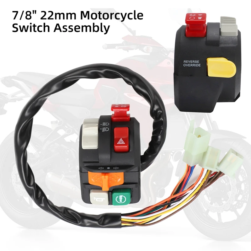 

7/8" 22mm Motorcycle Handlebar Control Switches Assembly High/Low Beam Warning Light Kill Start Turn Signal Horn Button Switch