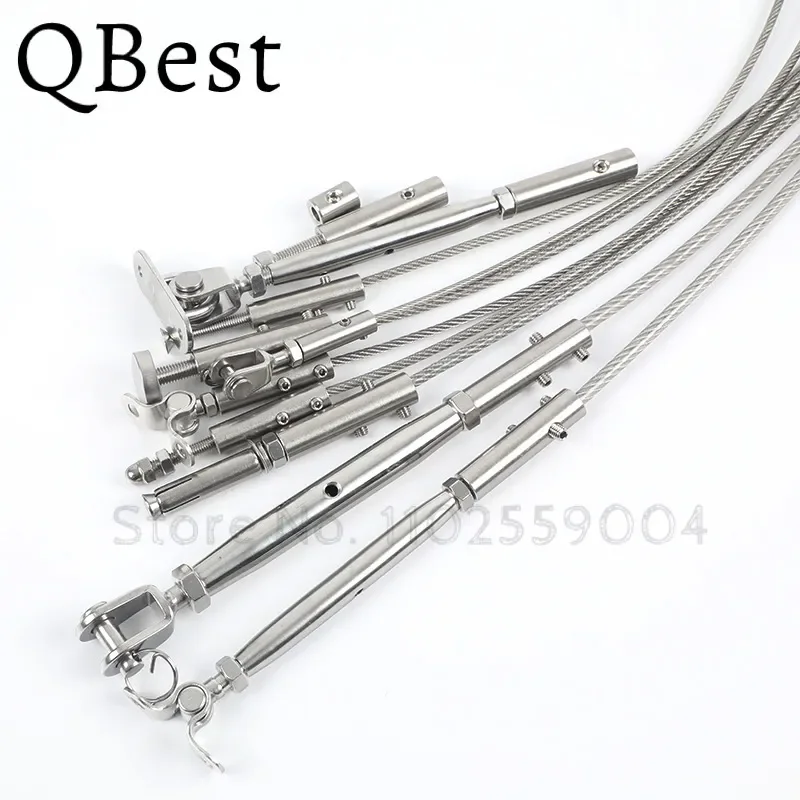304 Stainless Steel Cable Railing Thread Fittings Wire Rope Tensioner Receiver Terminal End Toggle Anchor Cross Clip Clamp 1pcs stainless steel fittings