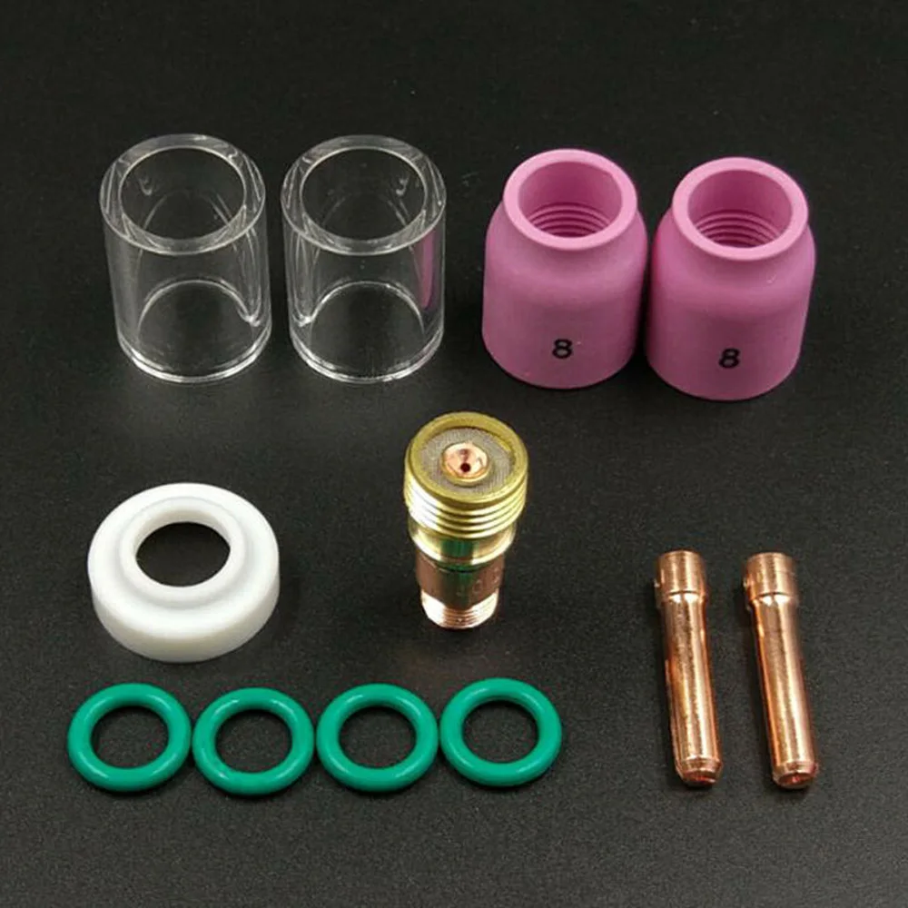 12 Pack TIG Welding Torch Accessories Stubby Gas Lens Kit Tig #10 Glass Cup Collet Nozzles Set For WP17 WP18 WP26 Welding Tools