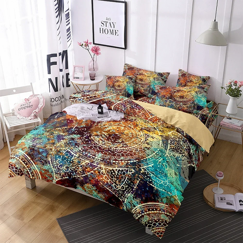 Bohemian Mandala Print Datura Bedding Set - Microfiber Comforter Cover with Super Comfortable Duvet & Pillowcases Included