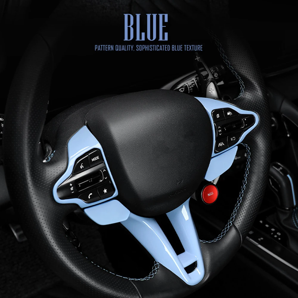 

3pcs Blue Steering Wheel Button Cover Wheel Chin Frame Trim For Hyundai Kona N i20 N Elantra N 2022 2023