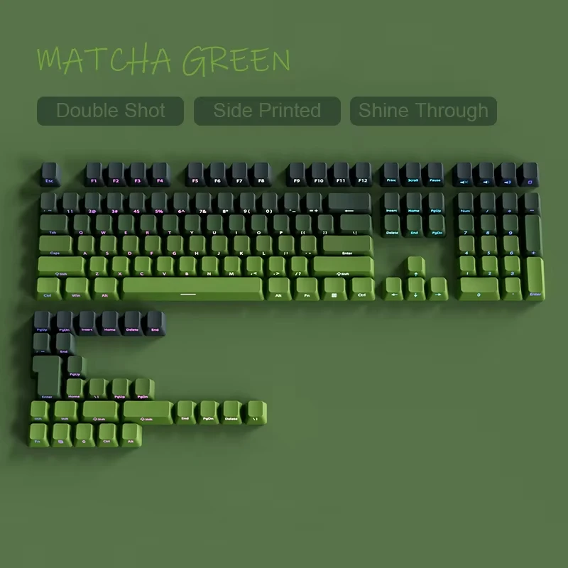 Gradient Green Shine Through Keycaps - PBT Double Shot Side Printed, OEM Profile for Gaming Keyboards (135 Keys)