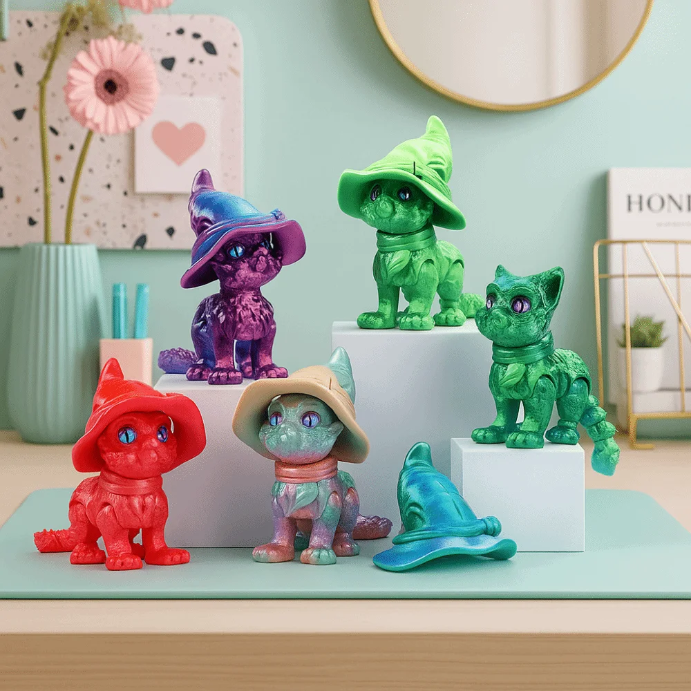 Big Eyes 3D Printed Cat Model Plastic Material Creative Sculpture Articulated Cats Doll 3D Printing Technology Cute Style