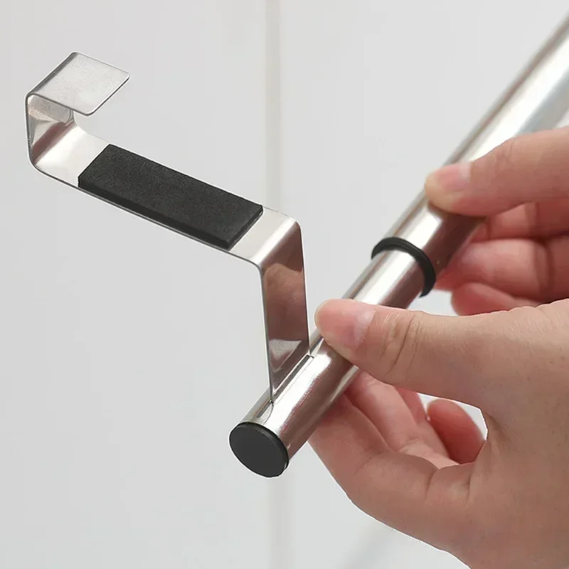 Towel Rack Over Door Towel Bar Hanging Holder Stainless Steel Bathroom Kitchen Cabinet Rag Rack Adjustable Shelf Hanger