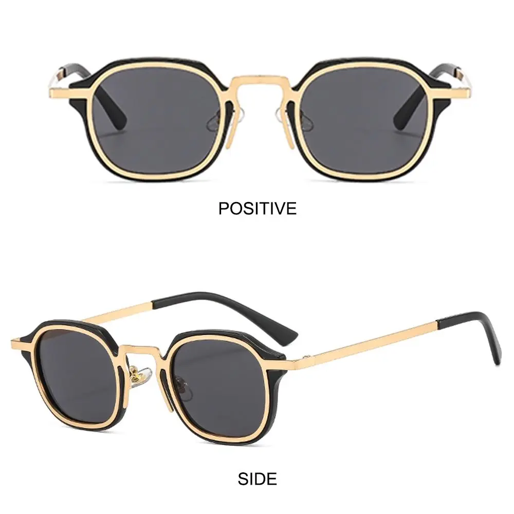 Trendige kleine quadratische Sonnenbrille mit Metallrahmen, UV400-Schutz, Y2K-Punk-Sonnenbrille, Fahrsonnenbrille für Damen und Herren – Detail 4