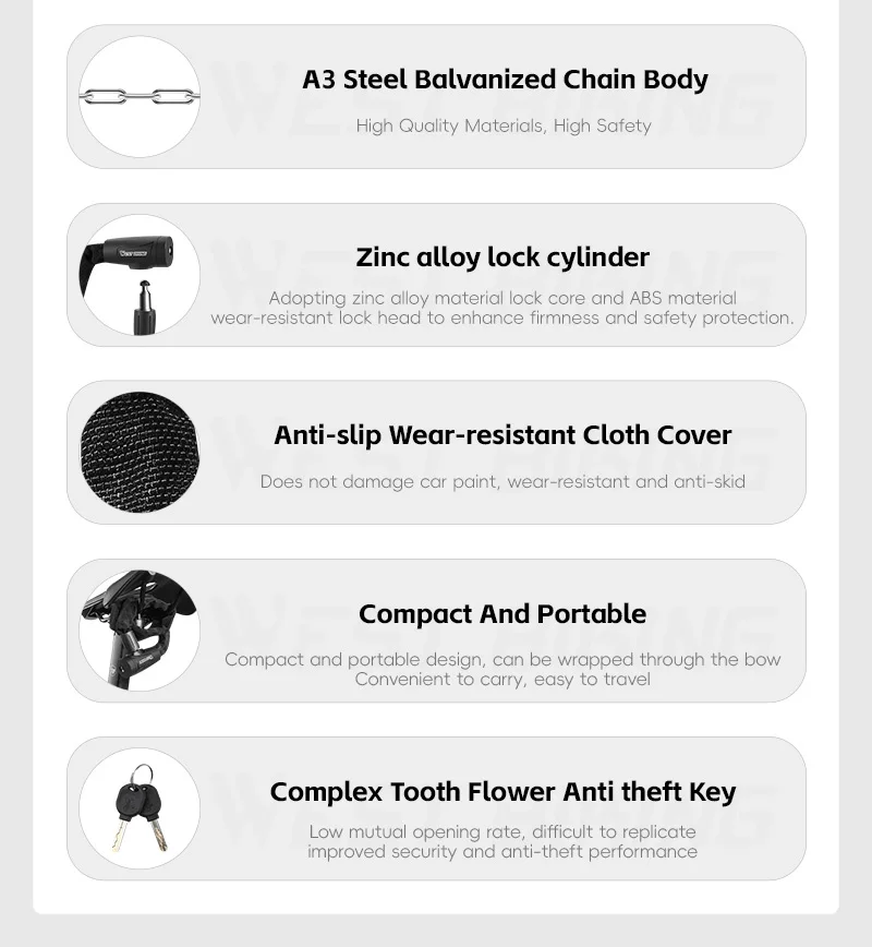 Description Picture 4 of itemWEST BIKING Bicycle Chain Lock Portable Anti-theft High Security MTB Mountain Bike Lock With 2 Keys For Scooter Electric E-Bike