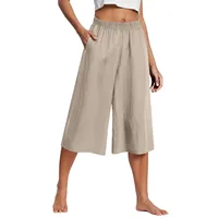 Feamle Casual and Versatile Lazy Style Wide Leg Pants With Pockets Lightweight High Waisted Loose Cropped Capris - Image 3