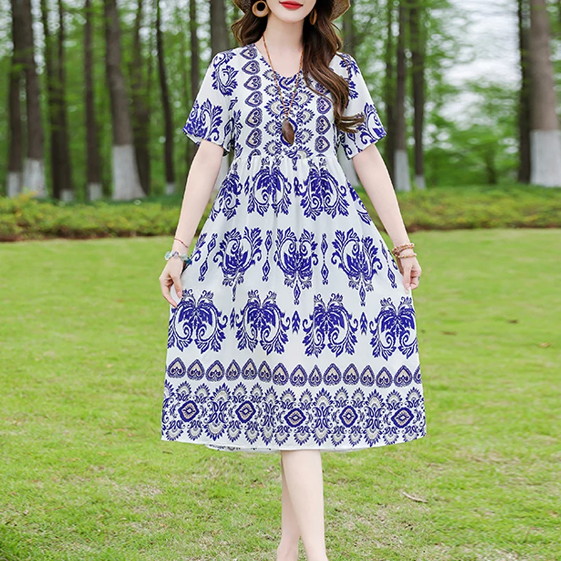 Vestido de verano de manga corta para mujer, Vestidos estampados