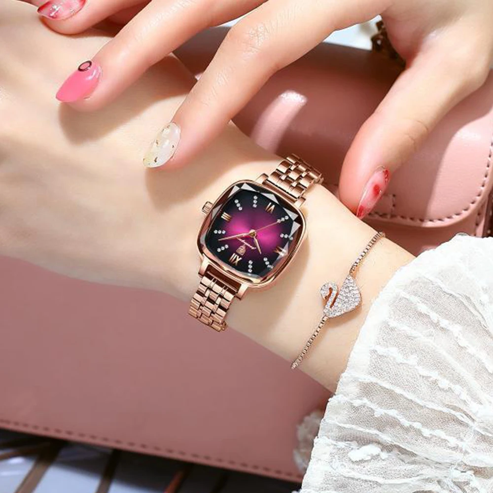 POEDAGAR – montre de luxe pour femmes, en acier inoxydable, carrée, étanche, à Quartz, élégante, de haute qualité