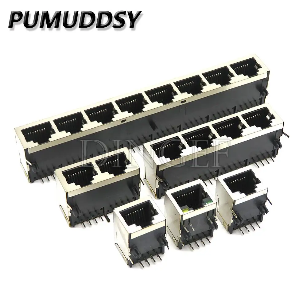 RJ45 59 โลหะหญิง PCB มุมขวาแจ็คเชื่อมต่อ 8P8C คริสตัลซ็อกเก็ต 21 มม.อินเทอร์เฟซเครือข่ายยาวร่างกาย 1