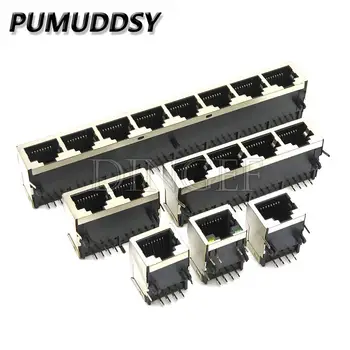 RJ45 59 โลหะหญิง PCB มุมขวาแจ็คเชื่อมต่อ 8P8C คริสตัลซ็อกเก็ต 21 มม.อินเทอร์เฟซเครือข่ายยาวร่างกาย 1