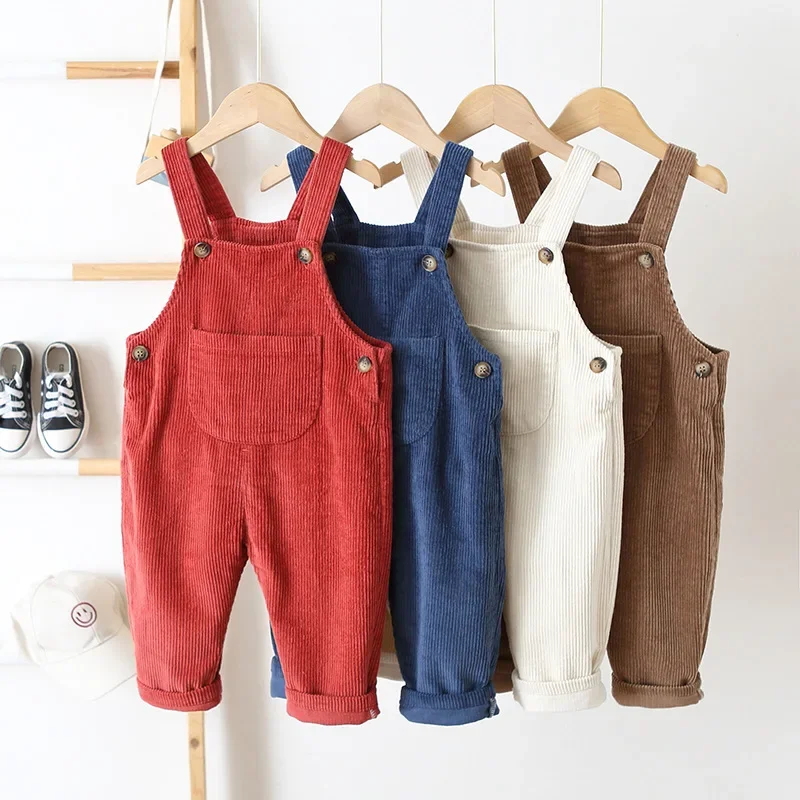 

Baby Overalls Corduroy Jumpsuits Front Pocket Boys Pants 0-3 Y Kids Clothes