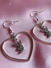  Diamanté Bunny Heart Charm Earrings silver Sister Hollowed Out Geometric Heart shaped Sweet Love Earrings Female Jewelry 