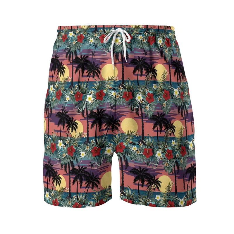 Tropical Party 3D Print Short Pants For Men Clothes Coconut Tree Parrot Beach Shorts Vacation Trunks Hawaiian Bermudas Trousers 4