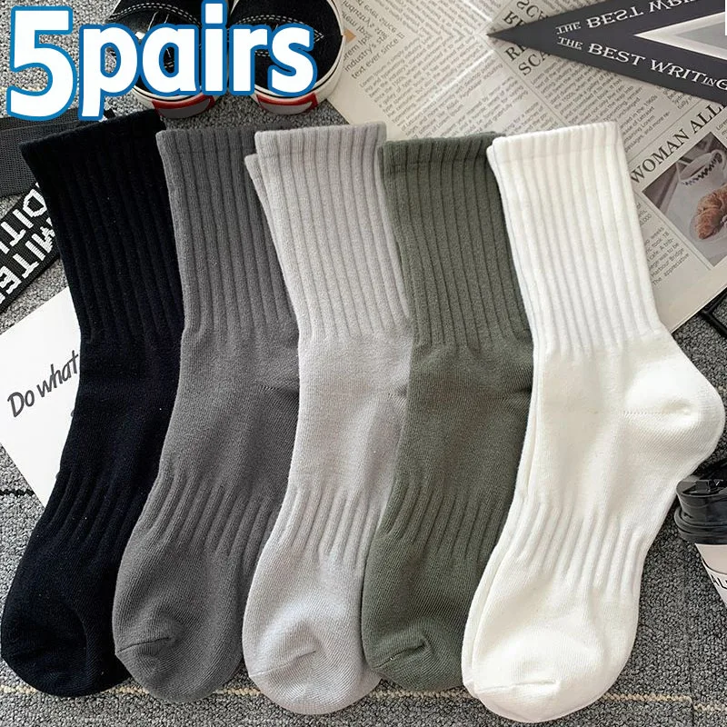 1/5pairs Autumn and Winter Socks Cotton Classic Black White Gray Stripe Men  Women Wersatile Mid Tube Socks Casual Sports Socks - AliExpress