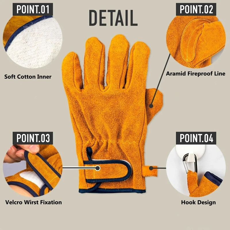 Heat Resistant Fireproof Cowhide Safety Gloves for Welding, Gardening, and BBQ