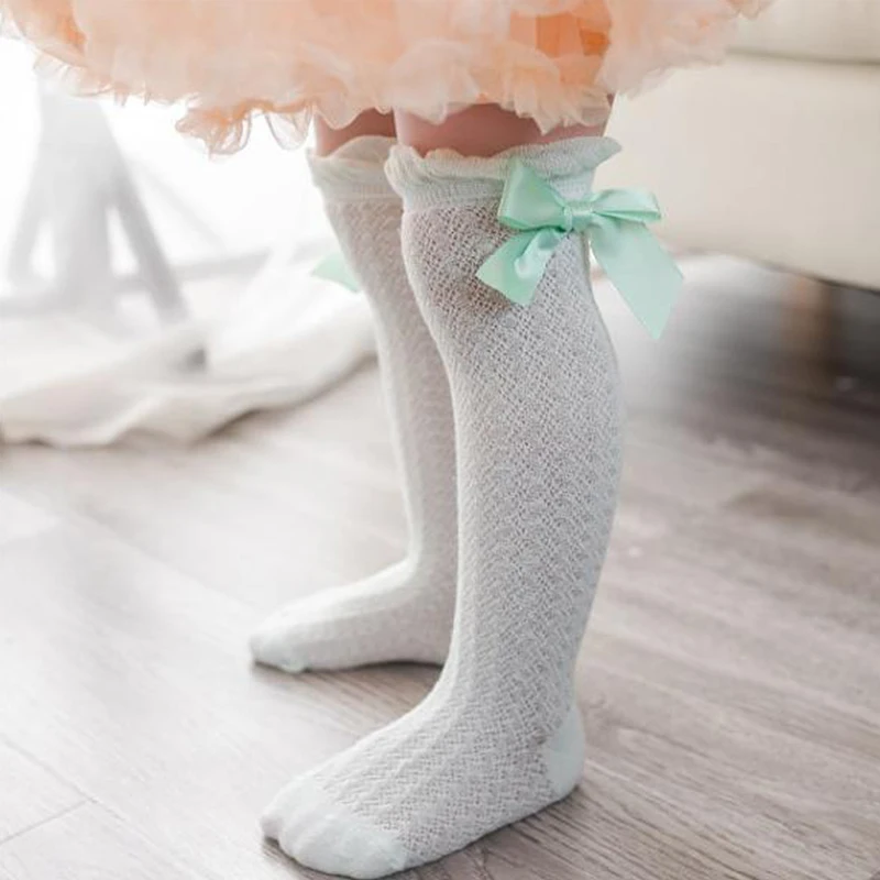 Děťátko ponožky knee-high dětské nabíranou čistý bavlna punčošky děťátko dětské nabíranou roztomilá novorozence ponožky dlouhé trubice celistvý barva
