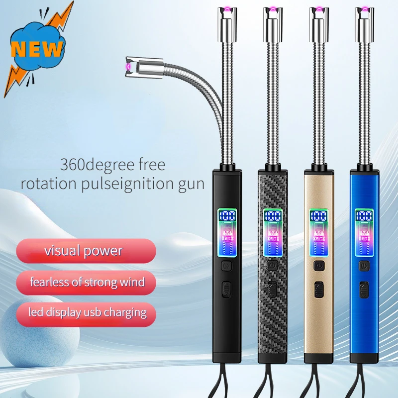 

LED Display Electric Arc Ignition Gun Windproof Candle Kitchen Type-C USB Charging Gas Stove 360° Pulse Plasma Flameless Lighter