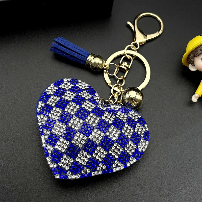 Mode Blau Weiß Gitter Schlüsselanhänger Für Frauen Männer Voller Kristall Strass Quaste Party Tasche Blingbling Anhänger Schlüsselanhänger Schmuck – Detail 4