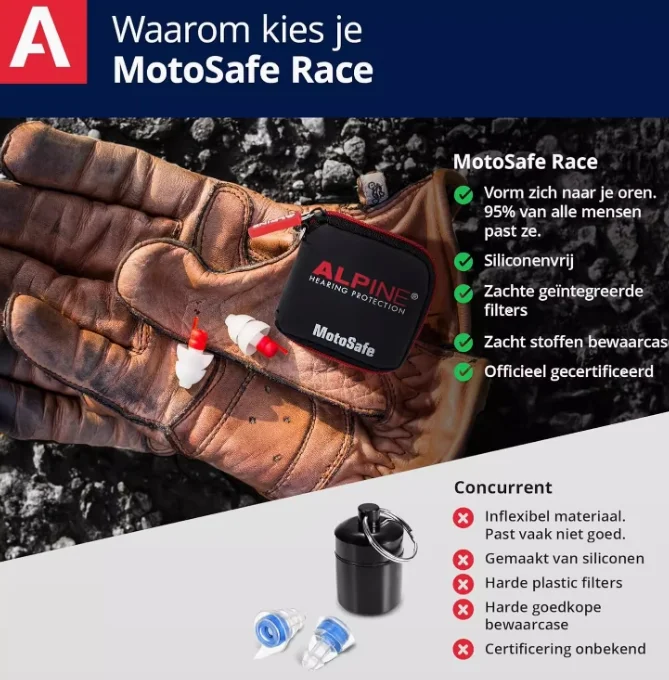 Alpine MotoSafe Race Motorcycle earplugs reduce wind noise for hearing protection 3