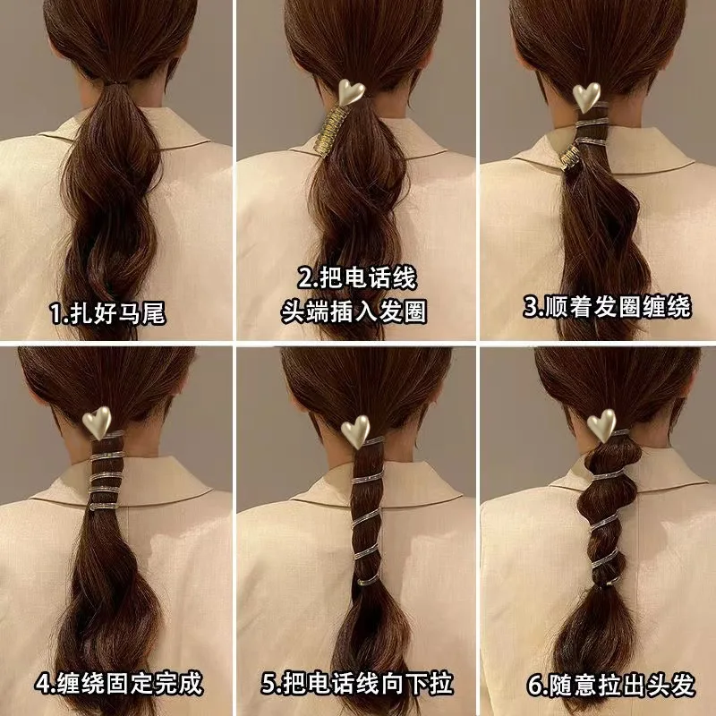 5Pcs Frauen Pferdeschwanz Elastische Haar Bands Telefon Draht Haar Krawatten Scrunchies Zufällige Farbe Gummi Stirnband Mädchen Haar Zubehör – Detail 1