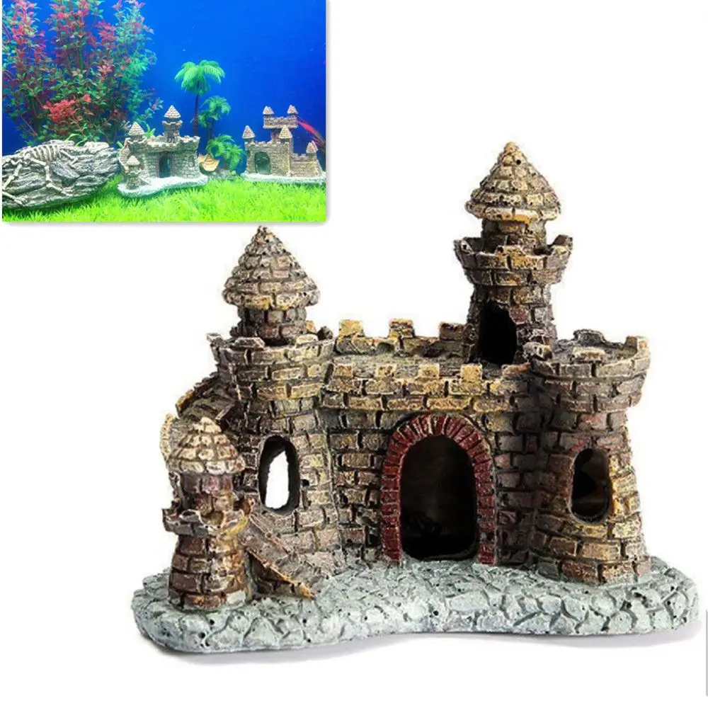 1pc Vintage Aquariums Cartoon Castle Decorations Resin Castle Tower Ornaments Fish Tank
