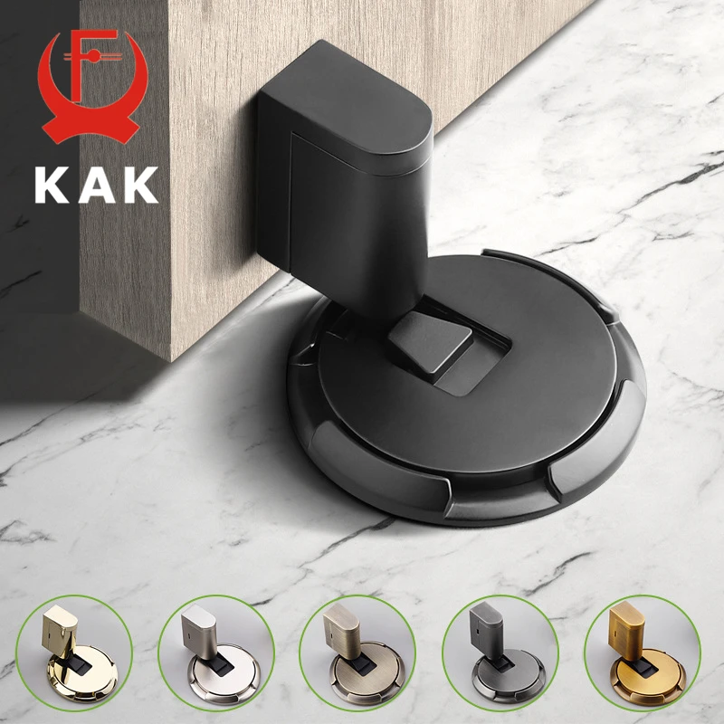 KAK Non-Punch Mechanical Door Stopper Adjustable Heavy Duty Windproof Door Holder Gold Automatic Door Stops Hardware Fittings