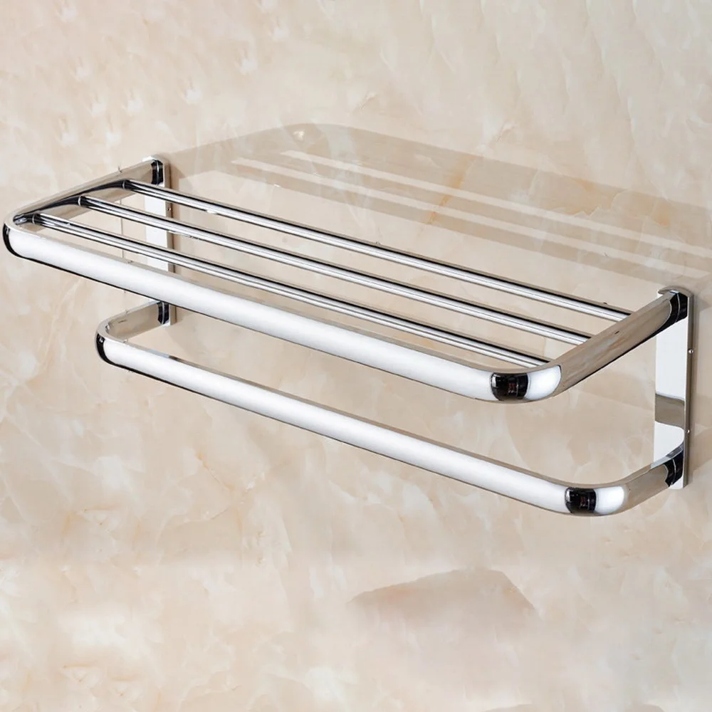 Wall Mounted Polished Chrome Brass Bathroom Large Towel Bar Towel Rail Holder Shelf Bathroom Accessory mba831