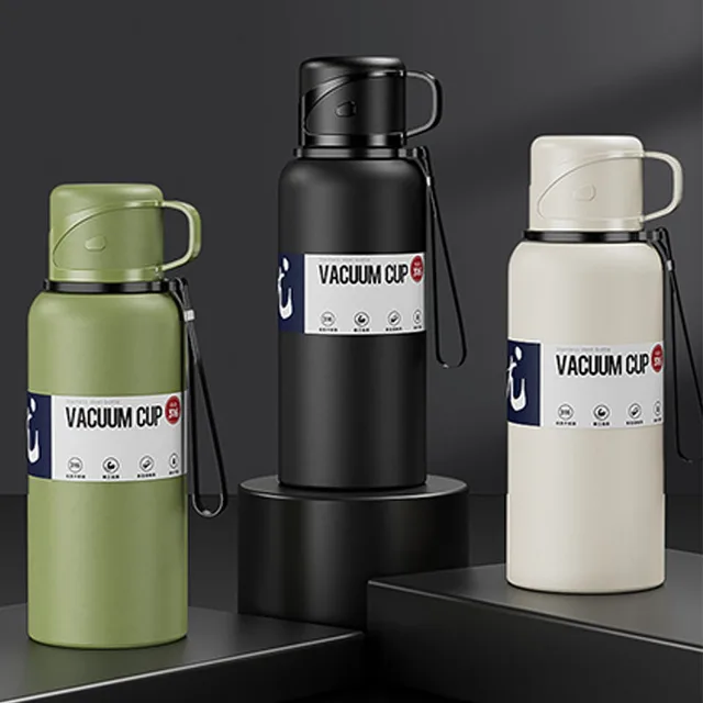 Bouteille d'eau thermique 2L grande capacité avec paille bouteille Thermos en acier inoxydable bouteille d'eau froide et chaude tasse Thermos de Sport 4