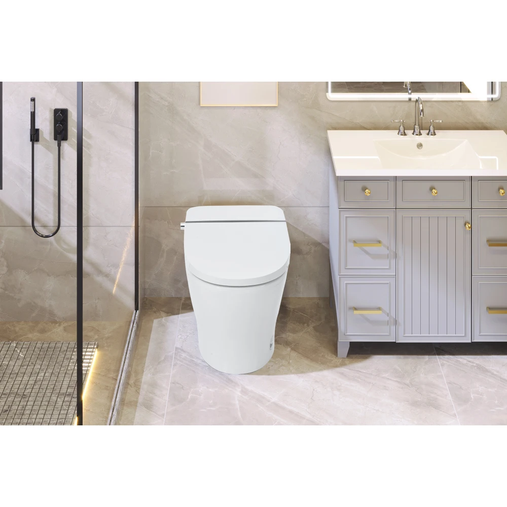 Smart Toilet Bidet Combo with Self-Cleaning Nozzle,Upmarket Compact Dual Flush Toilet 1/1.28 GPF,Tank less toilet with Foot 2