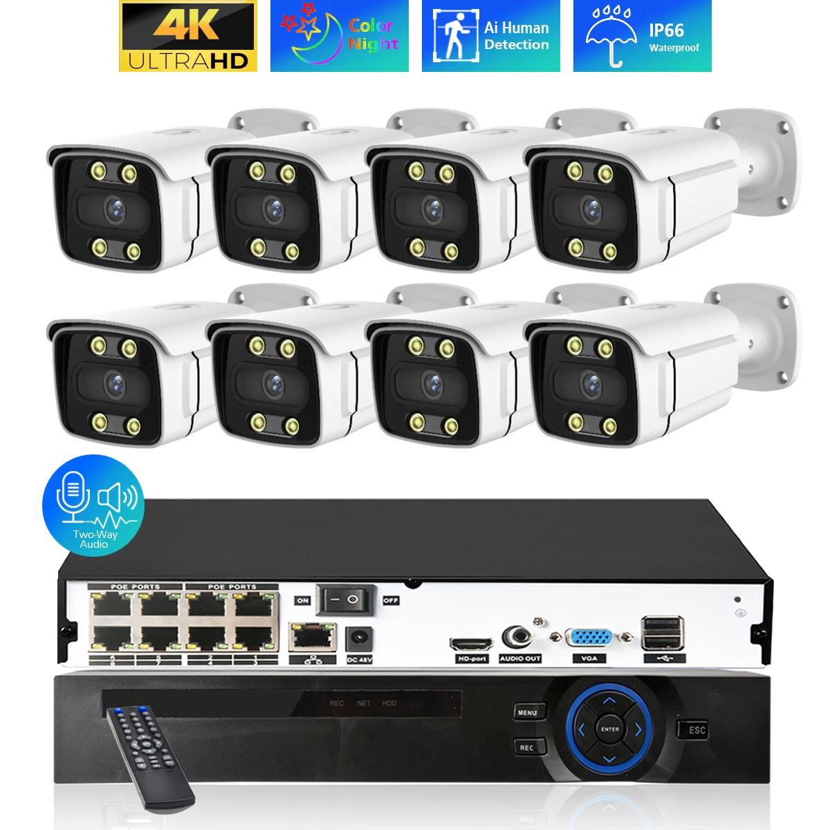 8CH POE CCTV NVR System 4K Ai Colorful Night Vision