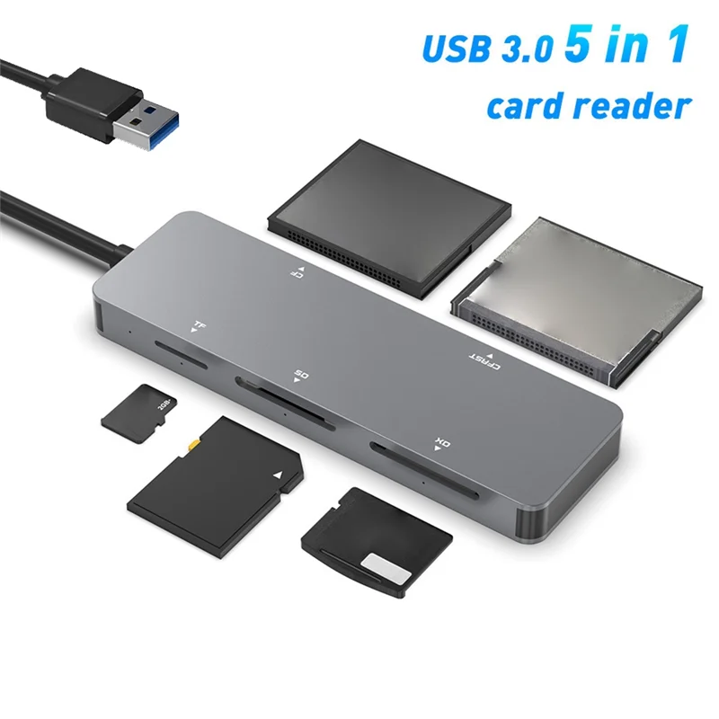 USB 3.0 다기능 카드 리더, PC 노트북 액세서리용, CFast, CF, XD, SD, TF 카드 리더, 5 in 1, 5Gbps