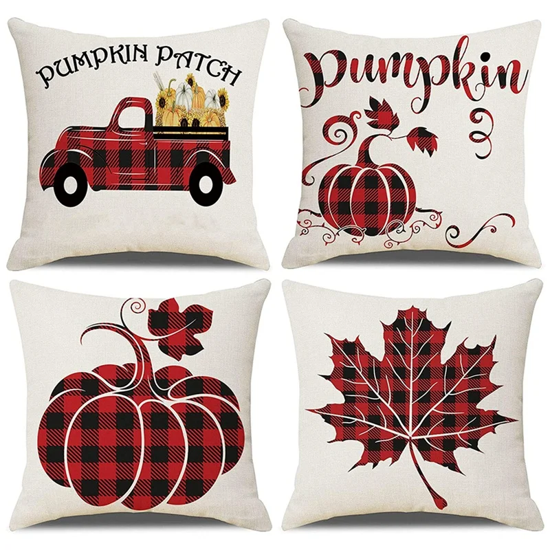 

HOT-Fall Pillow Covers Fall Decor Pumpkin Throw Pillow Covers Harvest, Autumn Thanksgiving Pillow Covers Square