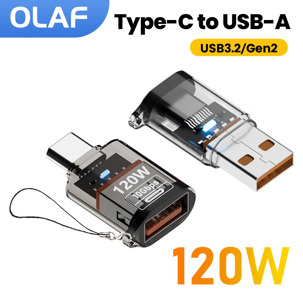 Olaf 120W Type C vers USB A OTG adaptateur USB 3.2 à Type C connecteur de charge rapide pour iPhone 15 16 Macbook iPad Huawei P60Xiaomi
