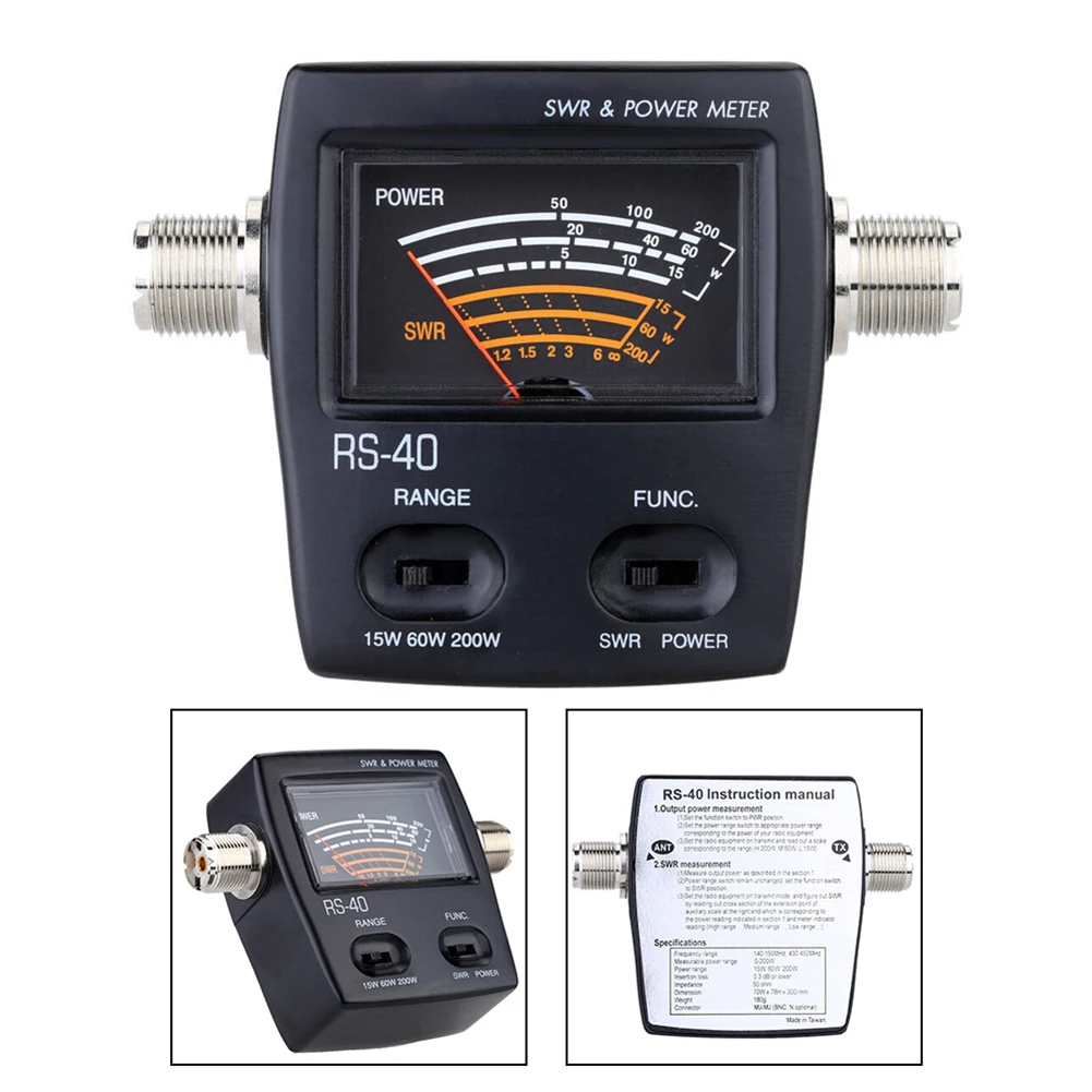 

1pcs 70W X 78H X 30D Mm RS-40 Power SWR Meter For HAM Mobile Radio UHF VHF 144/430MHz 200W Electrical Instruments Tools