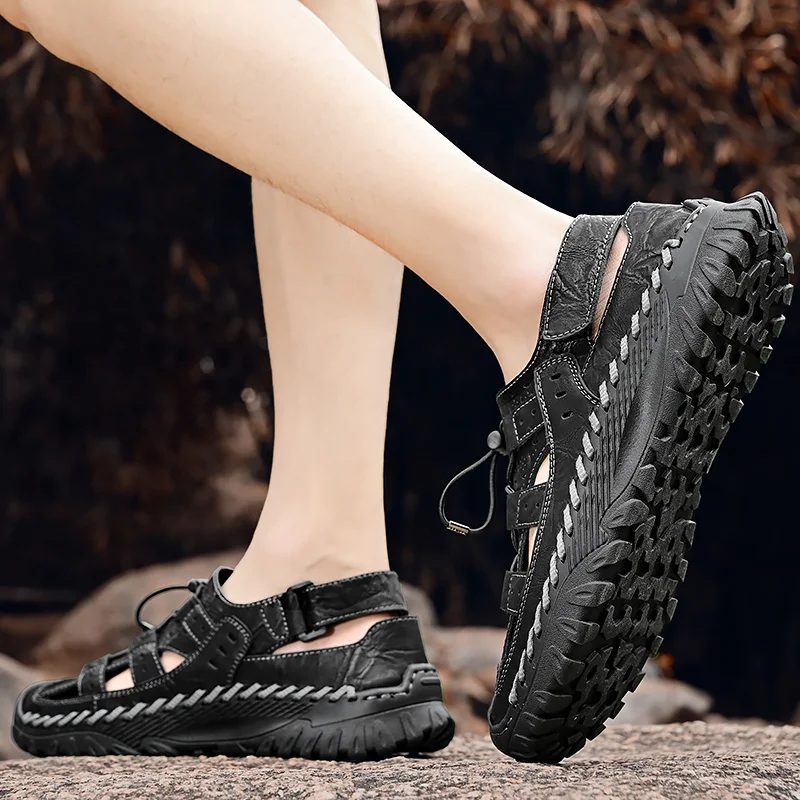 Sandali da escursionismo da uomo Sport all'aria aperta Estate Pelle Casual Trekking Walking Escursionismo Scarpe a punta chiusa_voghion.com