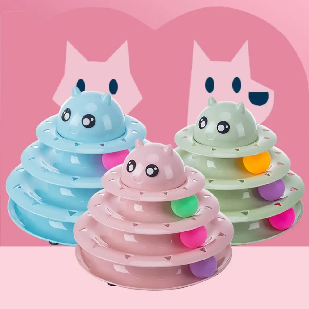 Mesa giratoria de tres capas para mascotas, juguete interactivo para gatos, tablero de entretenimiento, bola de pista, hierba, gatera, bola de pared