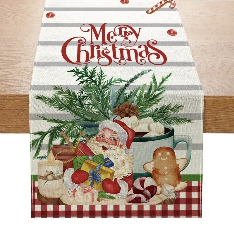 Christmas Table Runner Merry Christmas Decorations For Home 2024 Cristmas Table Flag Cover Navidad Noel Gift New year Tablecloth